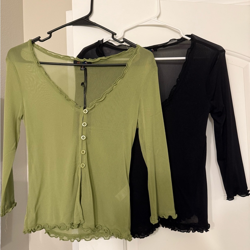 dELiA*s -Lot of 2- Green and Black Sheer Button Down Tops